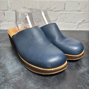 The Walking Company Navy Blue Leather Wedge Mules Clogs Comfort Shoes EU 42